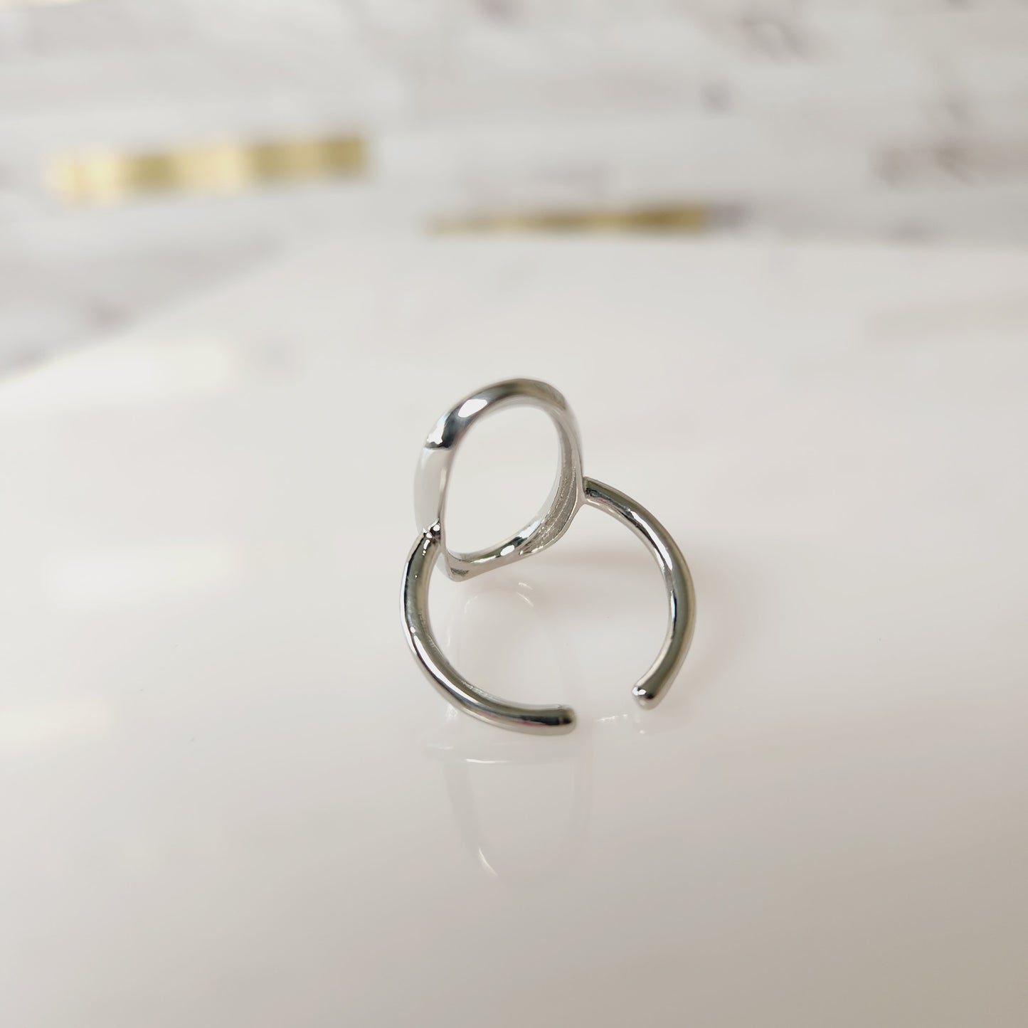 Simple Oval Silvertone Adjustable Ring