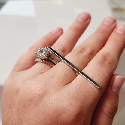 Silvertone Long Square Bar Statement Ring