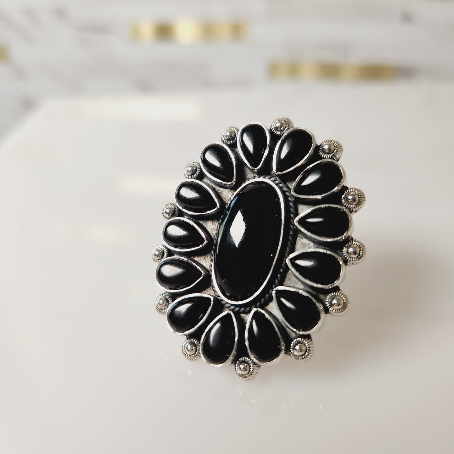 Black Onyx Solid Sterling Silver Adjustable Ring