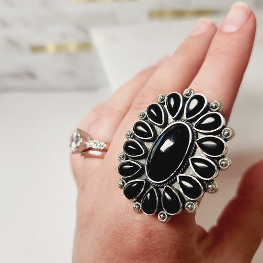 Black Onyx Solid Sterling Silver Adjustable Ring