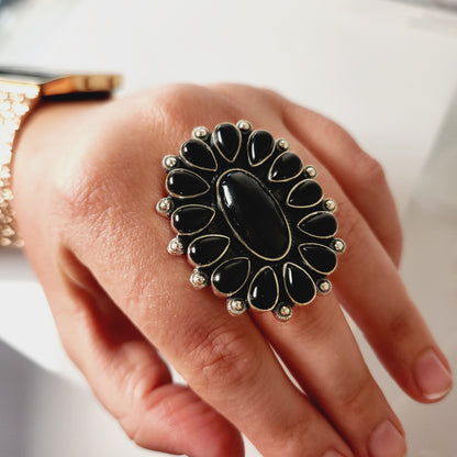 Black Onyx Solid Sterling Silver Adjustable Ring