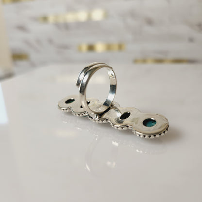 Long Turquoise Solid Sterling Silver Adjustable Ring