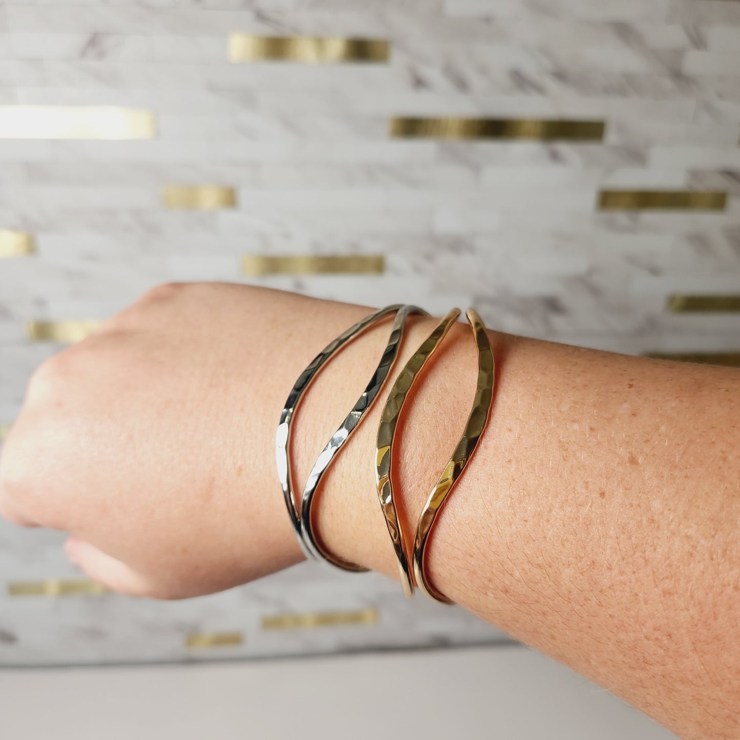 Adjustable Wave Cuff Bangle Bracelet in Silver or Gold