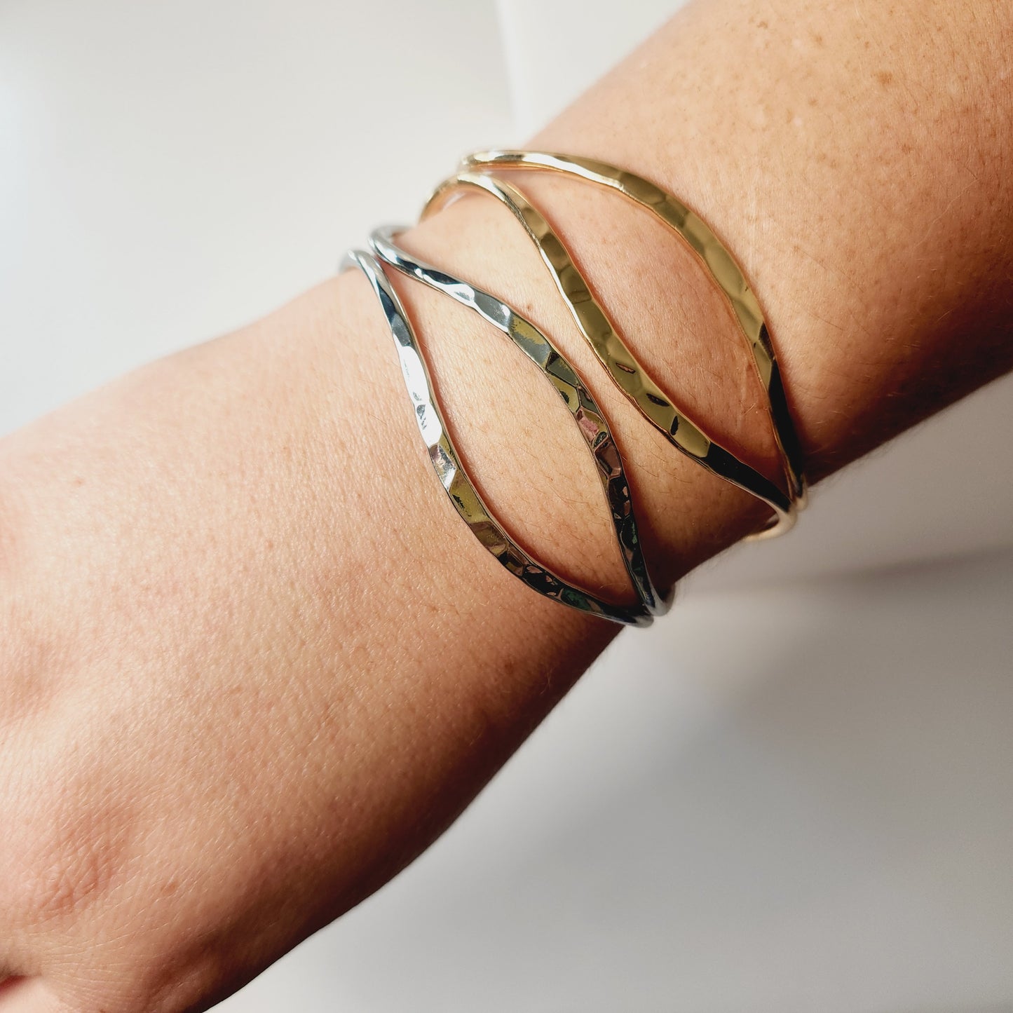 Adjustable Wave Cuff Bangle Bracelet in Silver or Gold