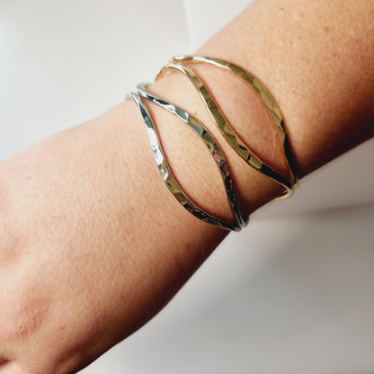Adjustable Wave Cuff Bangle Bracelet in Silver or Gold