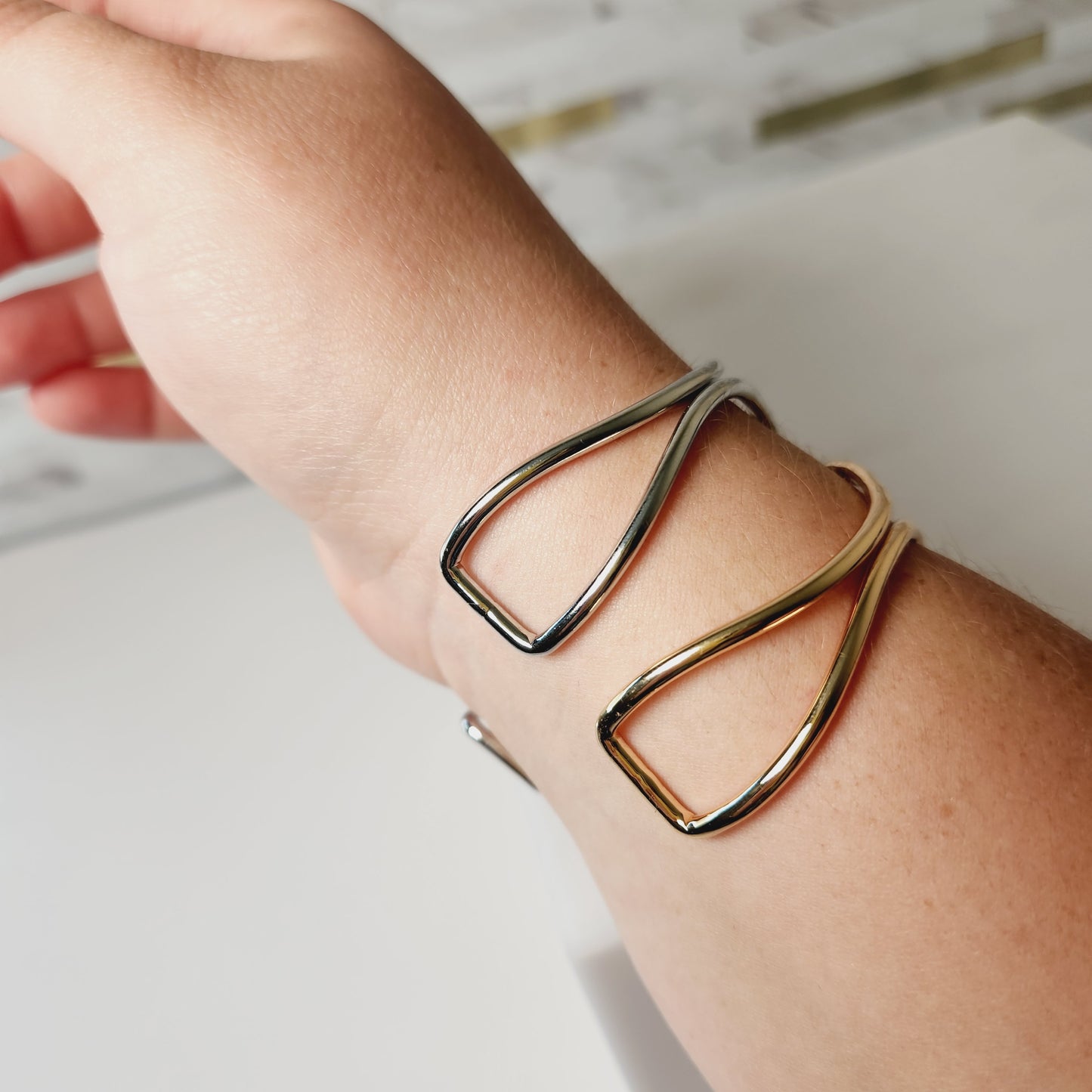 Adjustable Wave Cuff Bangle Bracelet in Silver or Gold