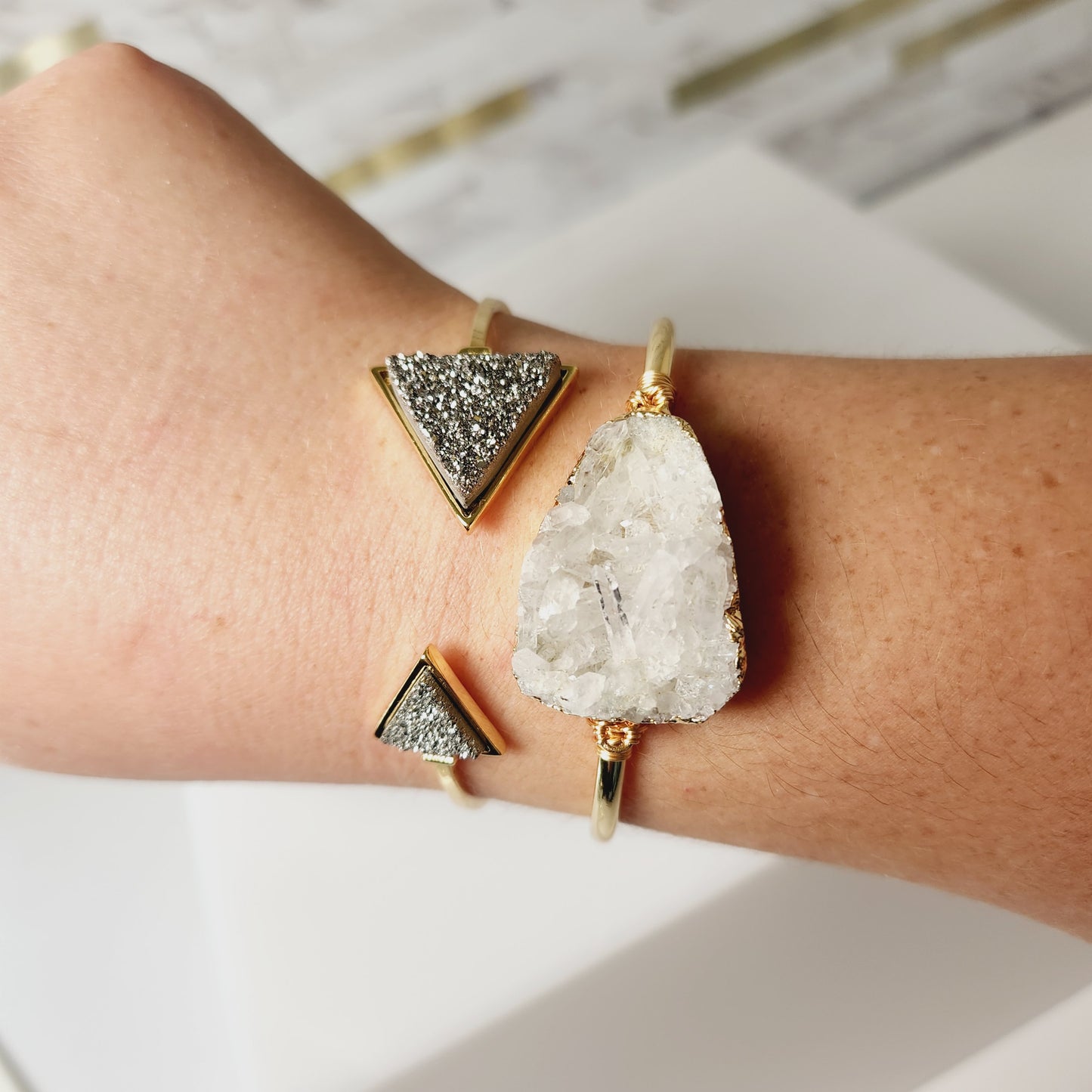 Druzy Triangle Stone Bangle Adjustable Bracelet