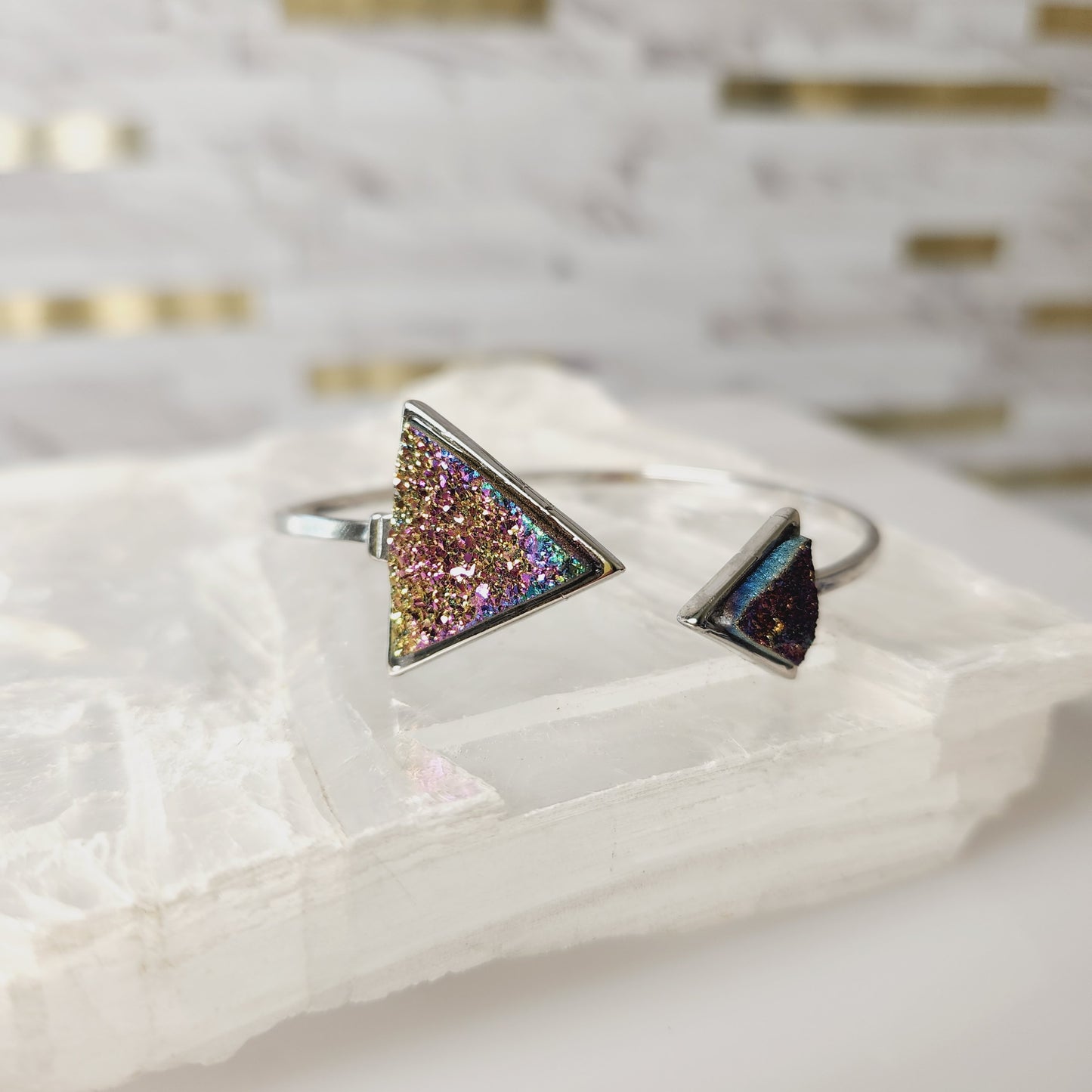 Druzy Triangle Stone Bangle Adjustable Bracelet