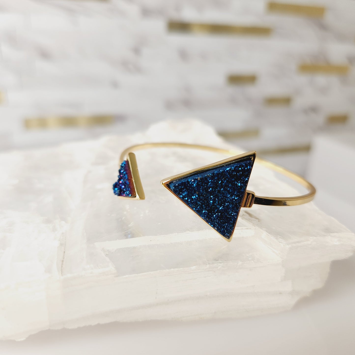 Druzy Triangle Stone Bangle Adjustable Bracelet