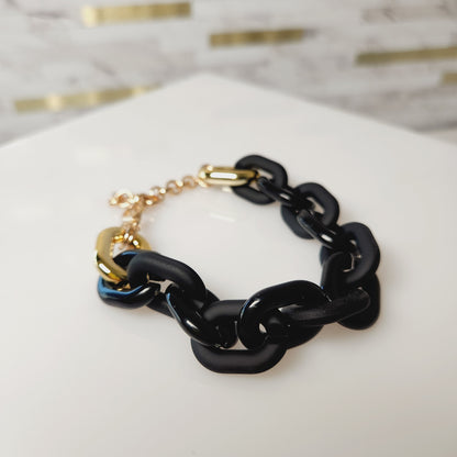 Chunky Frosted Chain Link Bracelet with Goldtone Accents