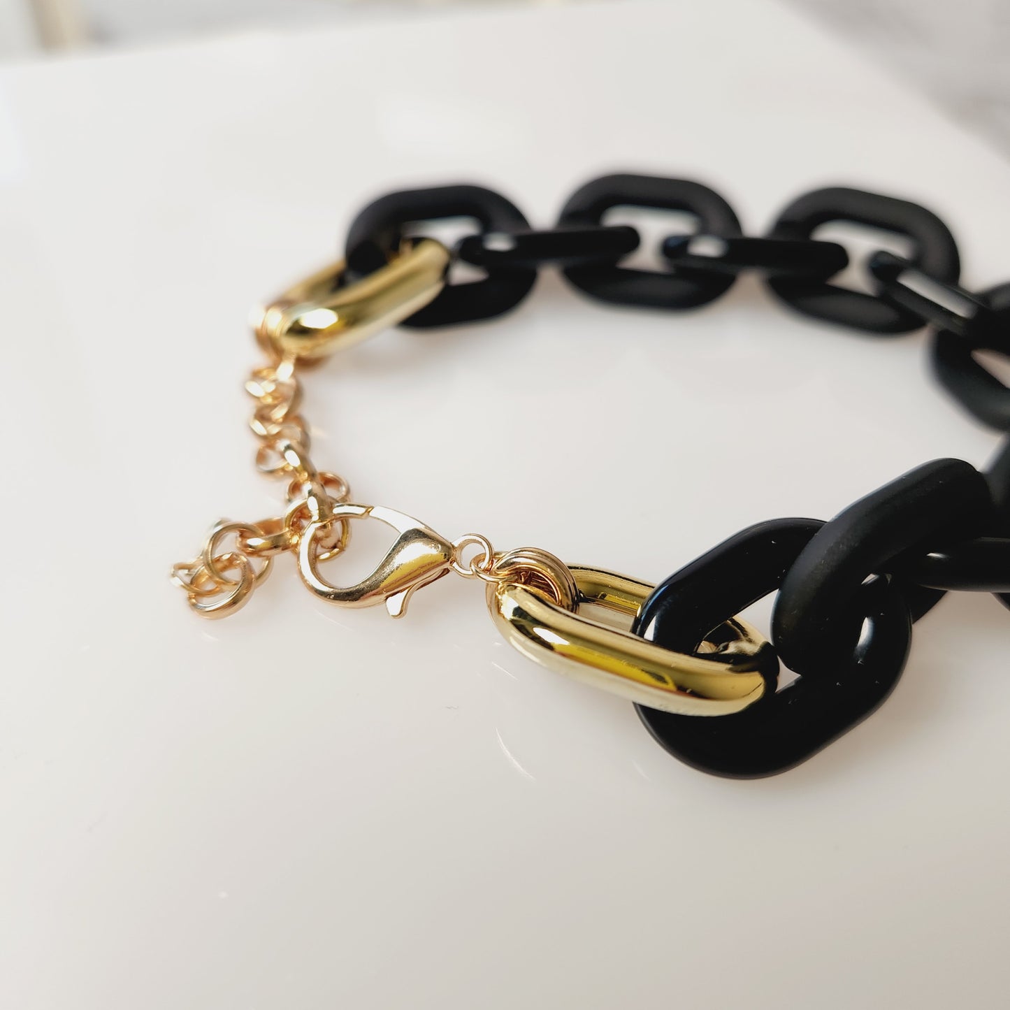 Chunky Frosted Chain Link Bracelet with Goldtone Accents