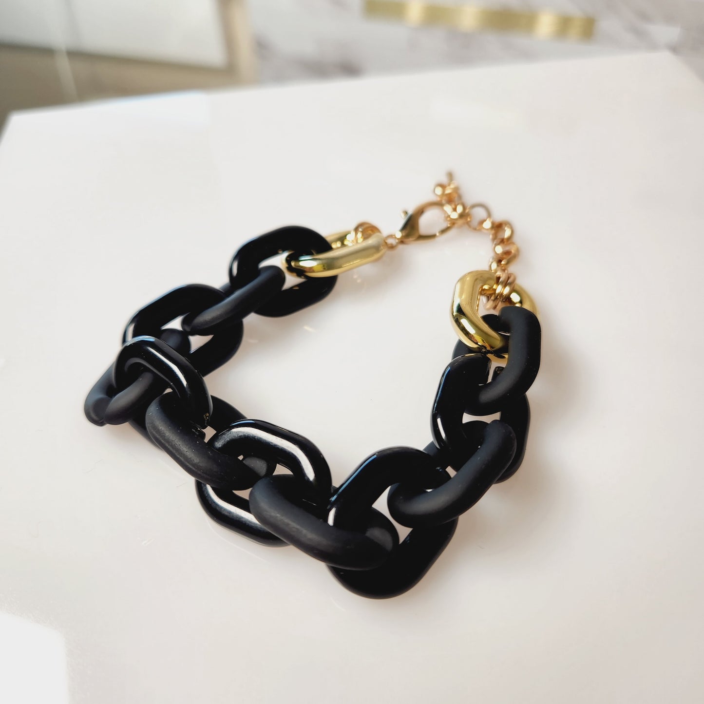 Chunky Frosted Chain Link Bracelet with Goldtone Accents