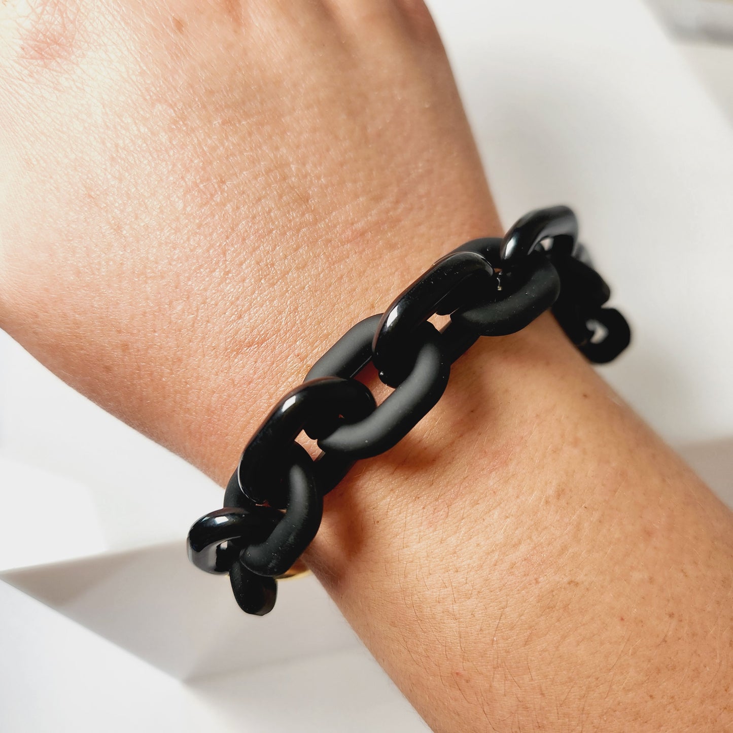 Chunky Frosted Chain Link Bracelet with Goldtone Accents