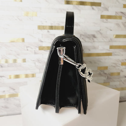 Black Ribbed Crossbody Purse with Silver Chain