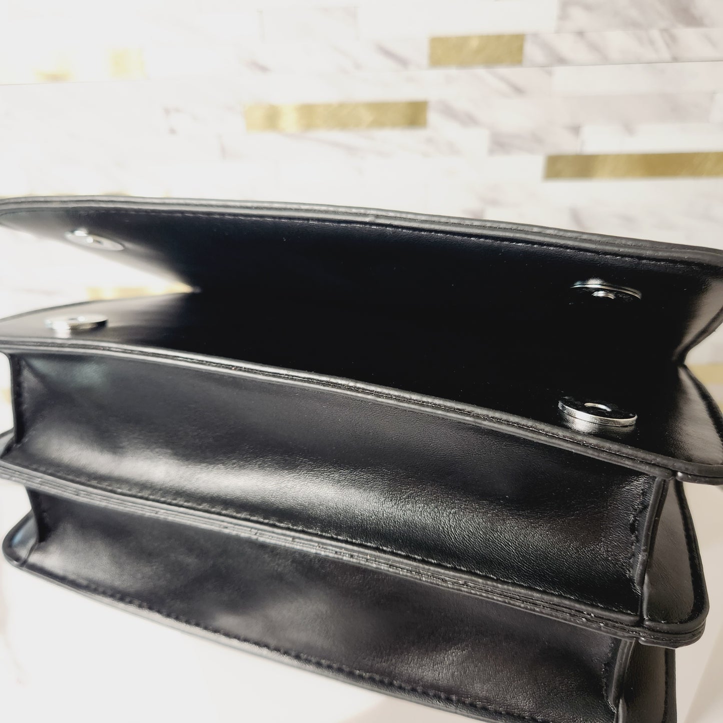 Black Ribbed Crossbody Purse with Silver Chain