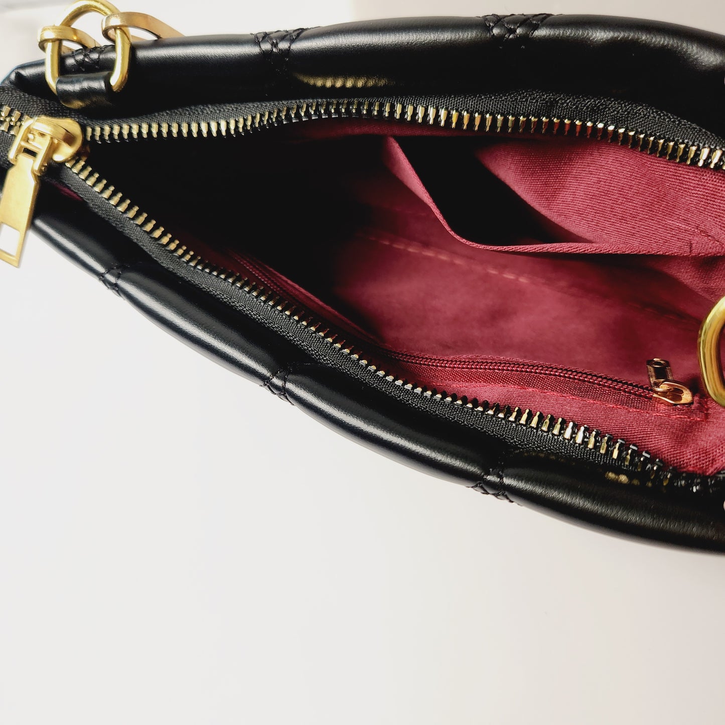 Black Puffy Heart Crossbody with Gold Chains