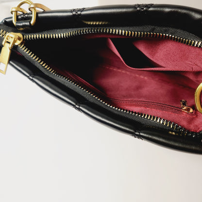 Black Puffy Heart Crossbody with Gold Chains