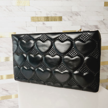 Black Puffy Heart Crossbody with Gold Chains