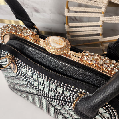 Black A-Frame Rhinestone Studded Bling Purse