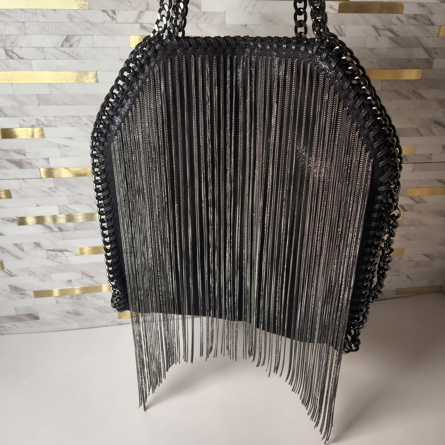 Black Chain Fringe Hexagon Purse