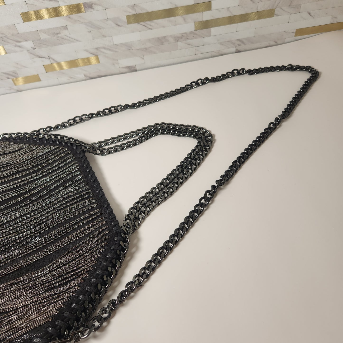 Black Chain Fringe Hexagon Purse