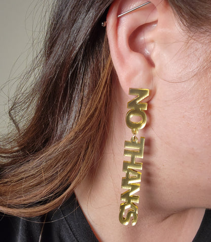 No Thanks Gold Letter Earrings