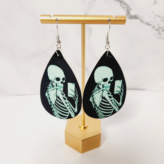 Skeleton Selfie Vegan Leather Earrings