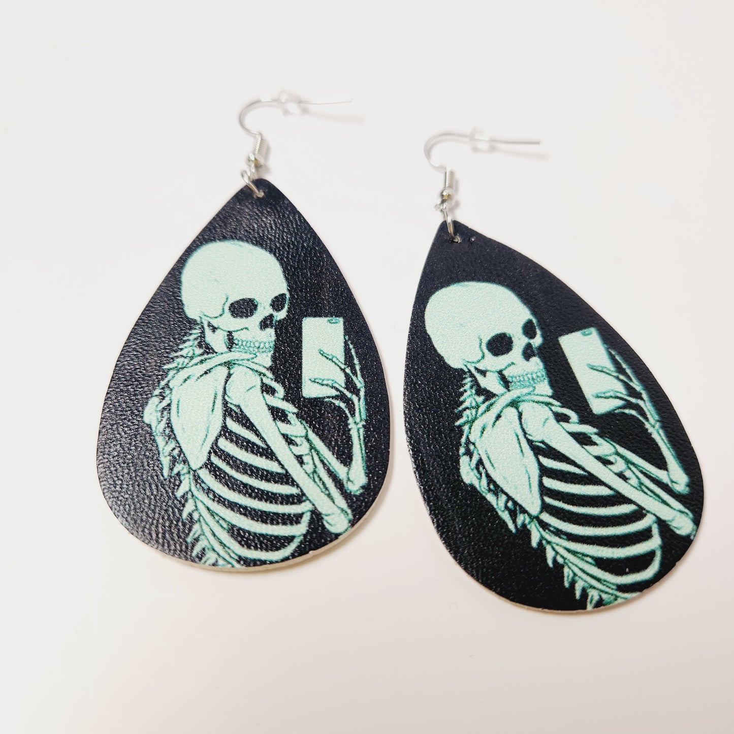 Skeleton Selfie Vegan Leather Earrings