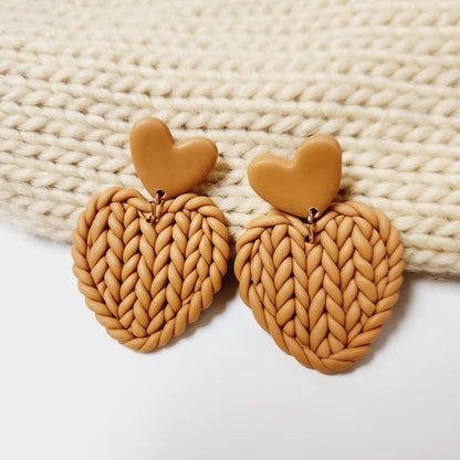 Clay Knit Braided Heart Earrings