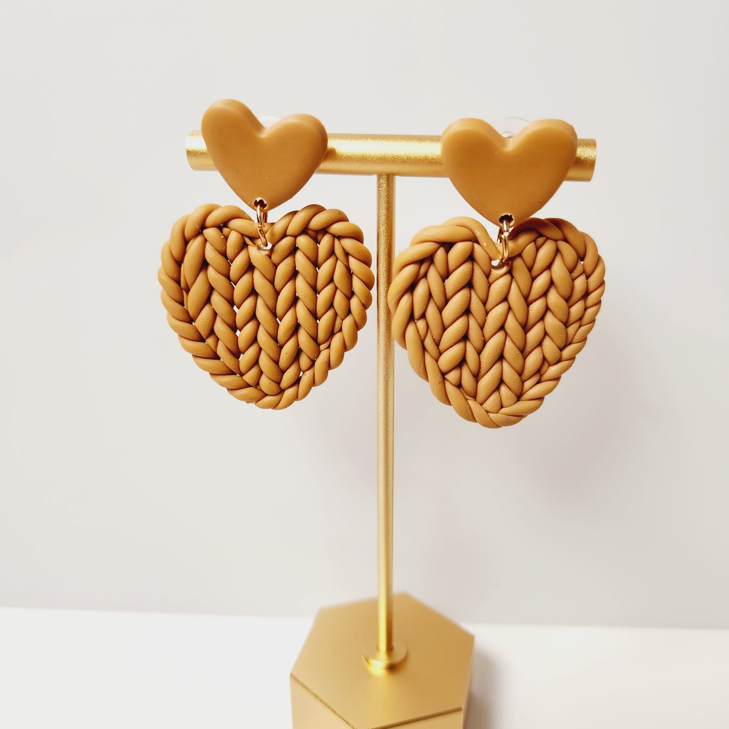 Clay Knit Braided Heart Earrings