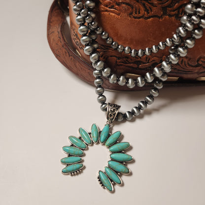 Turquoise Beaded Pearl Naja Pendant Layered Necklace