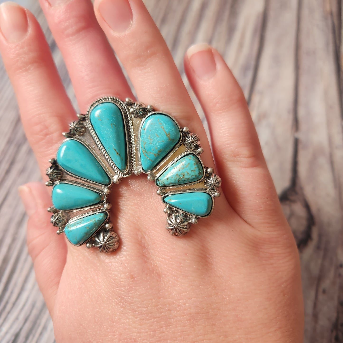Large Turquoise Aviana Silvertone Ring