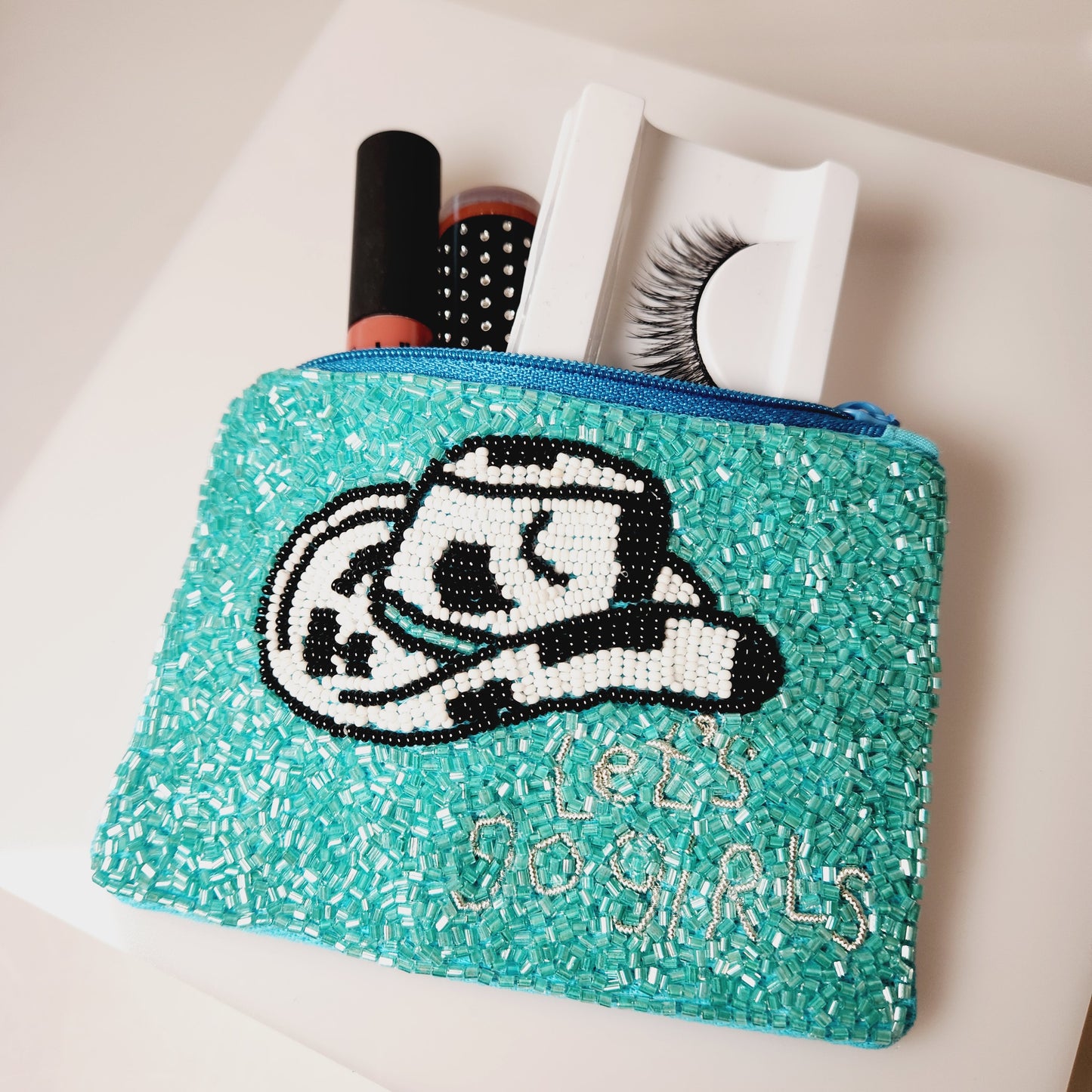 Let's Go Girls Turquoise Seed Bead Coin Purse Zipper Bag