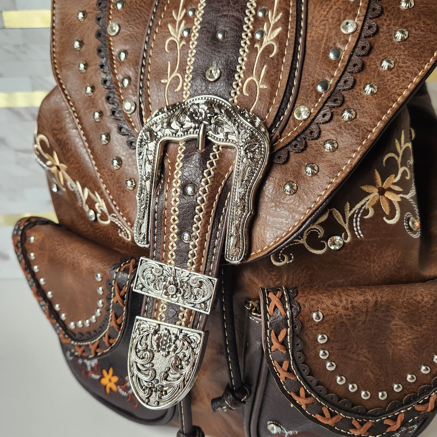 Brown Western Backpack with Buckle