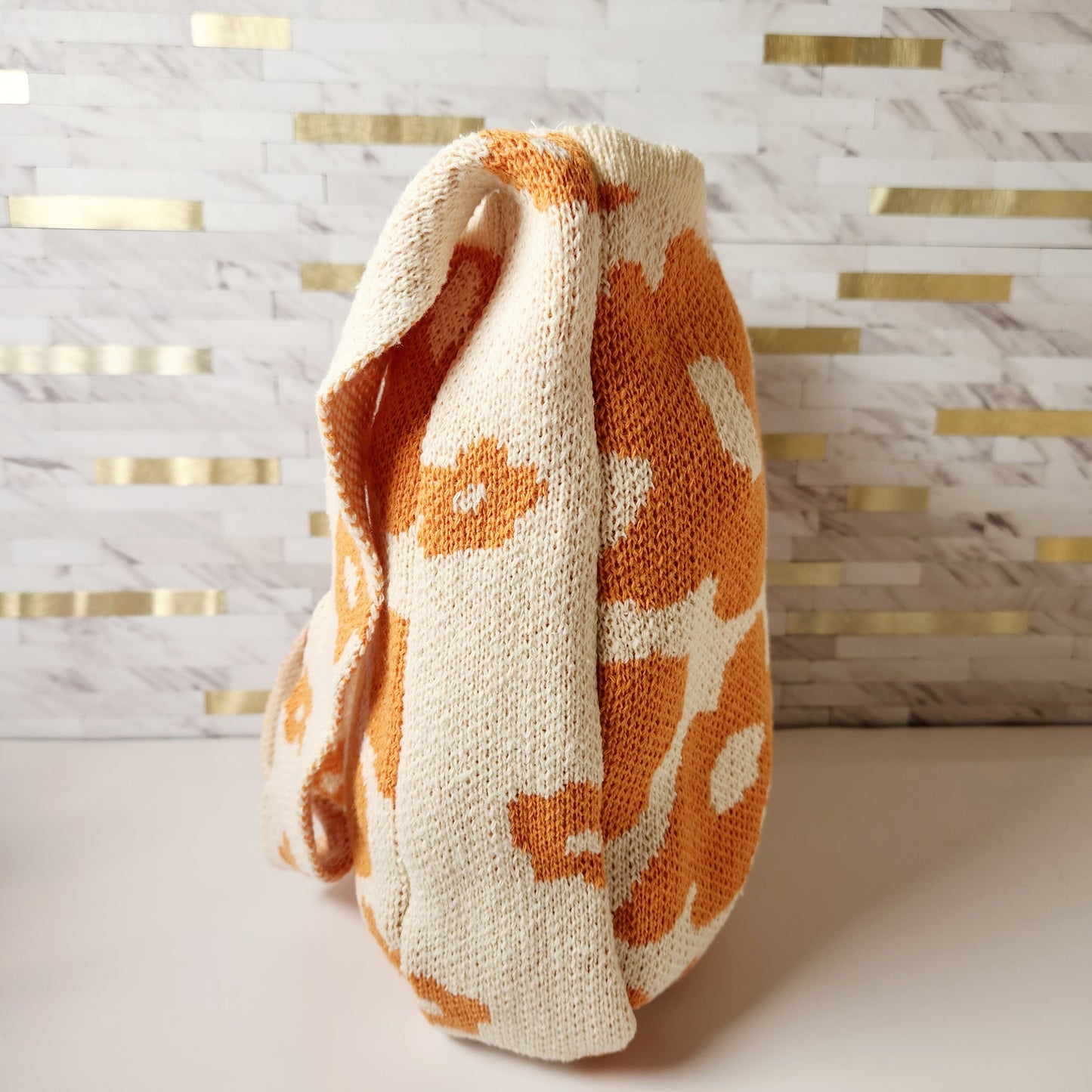 Orange Floral Knit Shoulder Bag